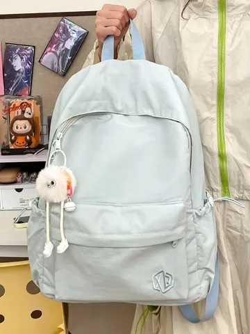 Solid Color Nylon Backpack Urban Minimalist Casual Travel Daypack With Stitching Details For School Students Unisex Bags