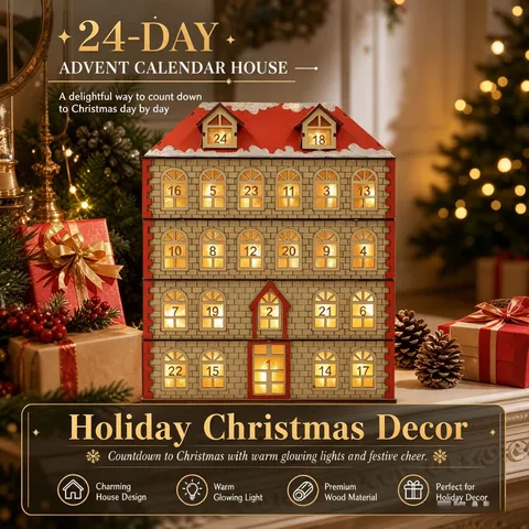 Calendario Avvento Casa di Legno LED Illuminazione Countdown Tavolo Ornamento Regalo Stile Nordico Decorazione Casa