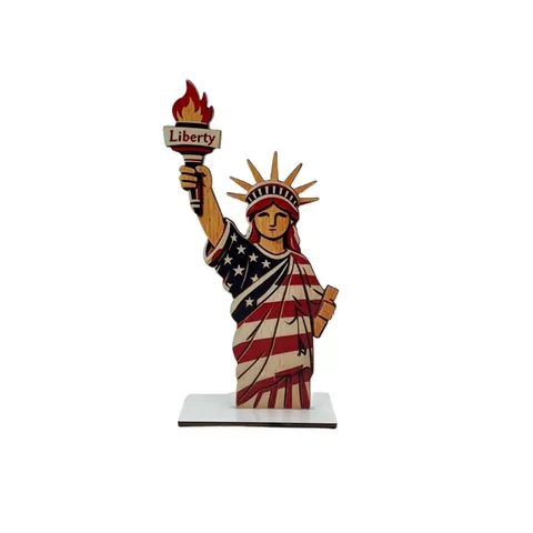American Independence Day Wooden Statue Of Liberty Tabletop Decor National Flag Print Desktop Ornament For Holiday Party