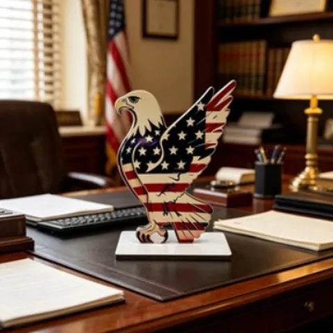 Independence Day Wooden Bald Eagle Ornament American Flag Stars Stripes Print Desktop Decor Patriotic Festival Tabletop Stand