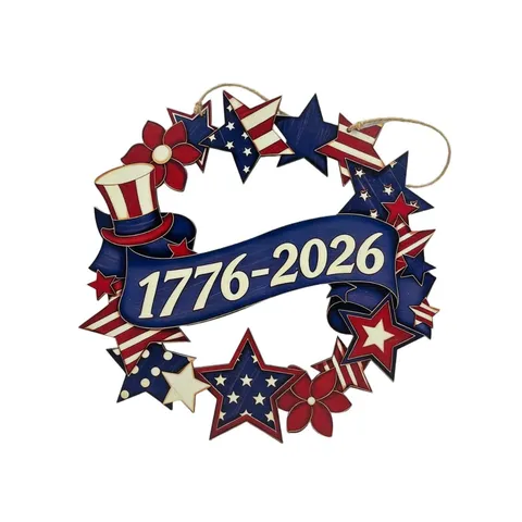 Patriotic Independence Day Wooden Door Sign American Flag Stars Stripes Daisy Shape Porch Wall Decor Hanging Wreath Ornament