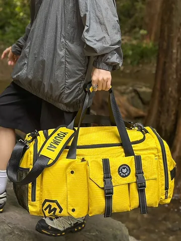 Large Capacity Nylon Plaid Travel Bag Multifunctional Sports Gym Duffel Weekend Bag Wet Dry Separation Handbag Backpack For Men Women