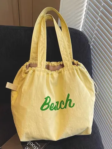 Bolso Tote de Nylon de Gran Capacidad Estilo Japonés para Mujer Bolso de Hombro Casual Ligero para Viaje con Estampado Beach