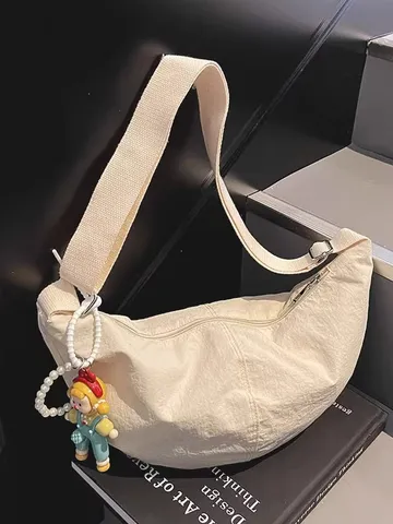 Japanese Style Casual Nylon Dumpling Bag Lightweight Solid Color Crossbody Bag Versatile Commuter Shoulder Bag For Women