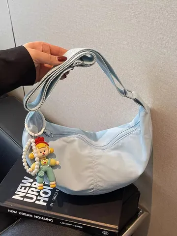 Japanese Style Casual Nylon Dumpling Bag Lightweight Solid Color Crossbody Bag Versatile Commuter Shoulder Bag For Women