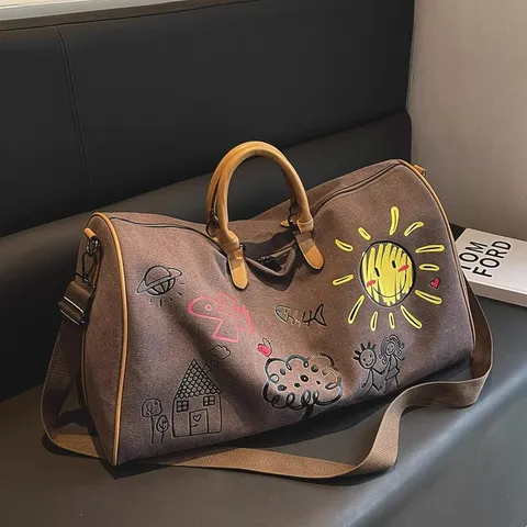 Canvas Reistas Grote Capaciteit Reistas Graffiti Cartoon Gedrukt Weekend Bagage Tote Bag Casual Fitness Gym Handtas Voor Mannen Vrouwen