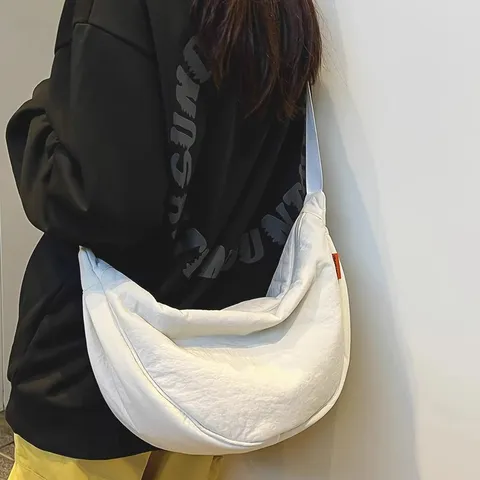 Large Capacity Nylon Dumpling Bag For Women Men Casual Solid Color Crossbody Crescent Bag Lightweight Shoulder Bag For University Students Travel Commute