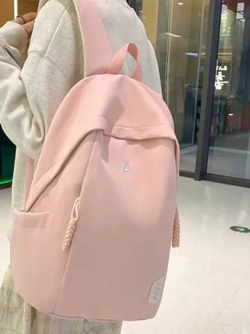 Unisex Nylon Rucksack Mit Großer Kapazität Minimalistischer Einfarbiger Wasserdichter Schulranzen Für Gymnasiasten Und Studenten Reiserucksack Mit Buchstabenstickerei