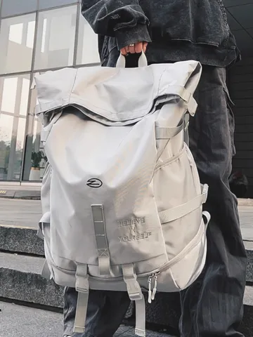 Trendy Large Capacity Roll Top Waterproof Backpack Unisex Oxford Fabric Outdoor Travel Sports Bag Multi Functional Laptop Backpack For Daily Commute