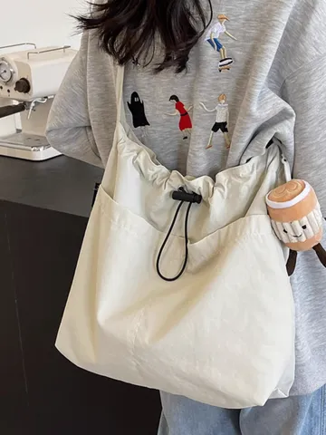 Bolso Tote Casual de Nylon para Mujer Gran Capacidad Cordón Bolso de Hombro Ligero Bandoulière Viaje Diario Escuela