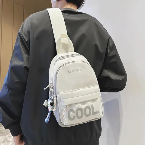 Unisex Streetwear Nylon Chest Bag Lightweight Multi Pocket Crossbody Sling Bag Printed Letter Casual Travel Sling Shoulder Pack For Men Women Students