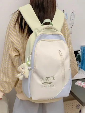 Japanese Fresh Style Nylon Backpack For Teenagers Dopamine Color Blocking Large Capacity School Bookbag Casual Travel Daypack