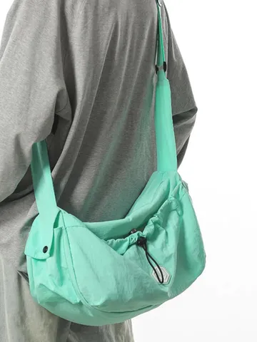 Lightweight Nylon Large Capacity Crossbody Bag Casual Drawstring Travel Gym Shoulder Packing Luggage Bag For Men Women