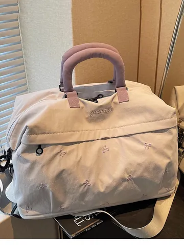 Large Capacity Expandable Travel Bag Women Men Waterproof Nylon Weekender Bag Gym Sport Duffel Bag With Embroidery Bow