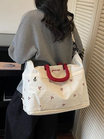 Large Capacity Expandable Travel Bag Women Men Waterproof Nylon Weekender Bag Gym Sport Duffel Bag With Embroidery Bow