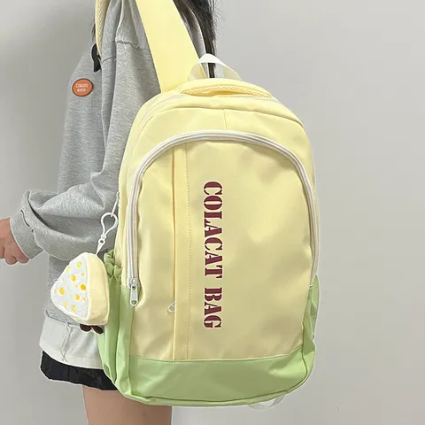 Large Capacity Color Block Backpack For Women Japanese Harajuku Student School Bag Lightweight Travel Rucksack Durable Nylon Backpack