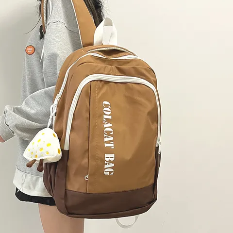 Large Capacity Color Block Backpack For Women Japanese Harajuku Student School Bag Lightweight Travel Rucksack Durable Nylon Backpack