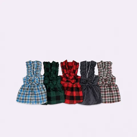 Pet Dog Cat Dress Princess Plaid Stripe Skirt Cute Bowknot Ruffle Summer Spring Puppy Clothes Small Dog Apparel Outfit