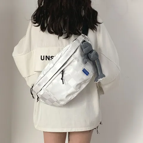 Large Capacity Checkerboard Chest Bag For Women Men Casual Nylon Waist Bag Urban Workwear Sling Bag Crossbody Bag Outdoor