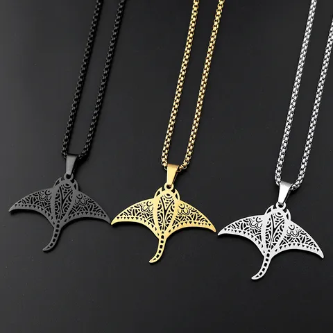 Collana con Pendente Manta in Acciaio Inossidabile di Moda Totem dell'Oceano Hawaiano Catena della Clavicola per Uomo Donna Regalo Quotidiano