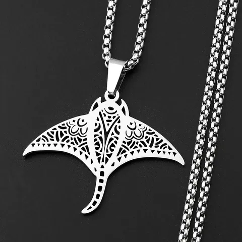 Collana con Pendente Manta in Acciaio Inossidabile di Moda Totem dell'Oceano Hawaiano Catena della Clavicola per Uomo Donna Regalo Quotidiano