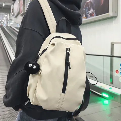 Unisex Lightweight Waterproof Nylon Backpack Casual Hiking Travel Daypack School Bag For Students Men Women With Plush Charm