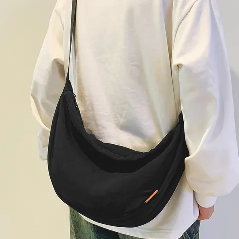 Large Capacity Nylon Dumpling Bag For Women Men Casual Solid Color Crossbody Crescent Bag Lightweight Shoulder Bag For University Students Travel Commute