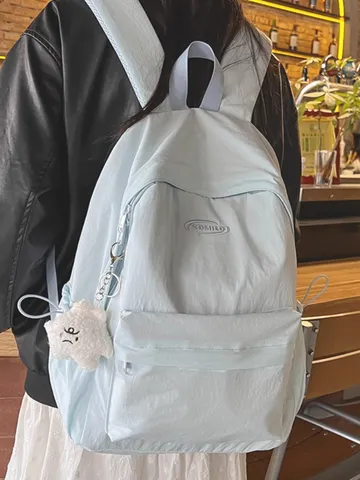 Lightweight Simple Solid Color Backpack Casual All-Match Schoolbag For College Students Women Teenagers Travel Daypack