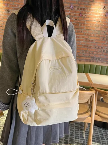 Lightweight Simple Solid Color Backpack Casual All-Match Schoolbag For College Students Women Teenagers Travel Daypack