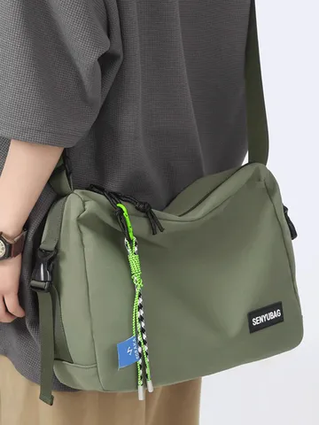 Japanese Workwear Style Nylon Messenger Bag Minimalist Solid Color Casual Crossbody Shoulder Bag For Students Men Women