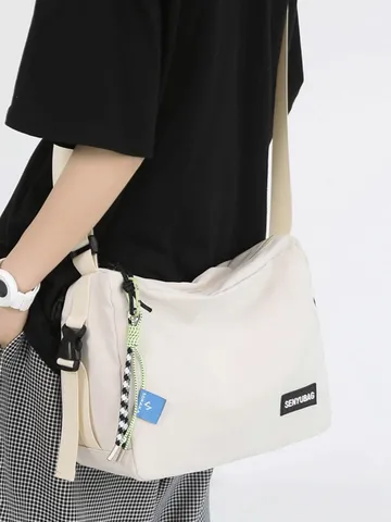 Japanese Workwear Style Nylon Messenger Bag Minimalist Solid Color Casual Crossbody Shoulder Bag For Students Men Women
