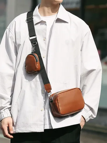 Mode PU Leer Crossbody Vierkante Tas Voor Dames Heren Unisex Casual Schoudertas Mobiele Telefoontas Met Mini Portemonnee