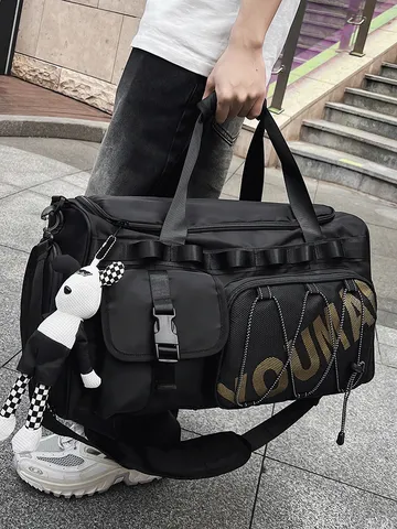 Large Capacity Nylon Sport Gym Bag Unisex Waterproof Travel Duffel Packing Handbag Pack With Dry Wet Separation Shoe Compartment