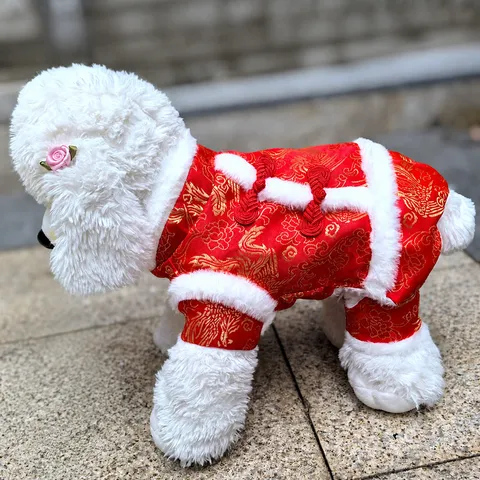 Style Chinois Chien Tang Costume Hiver Chaud Vêtements en Coton à Quatre Pattes Vêtement de Fête du Nouvel An pour Petits Chiens