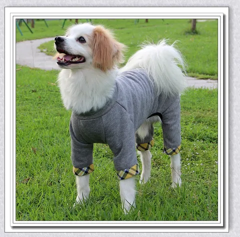 Combinaison Chaussette Polaire Chaude pour Chien Patchwork à Carreaux Vêtements Quatre Pattes pour Chiot Vêtement Thermique Hiver
