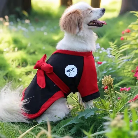 Costume de cosplay de samouraï chaud pour chien de compagnie en automne et hiver Vêtement de style japonais avec nœud pour chiens