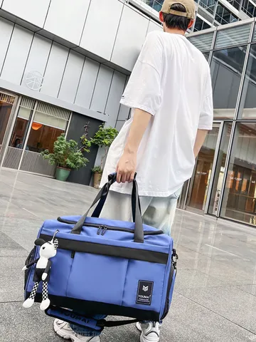 Large Capacity Nylon Travel Bag Unisex Wear Resistant Sport Gym Duffel Shoulder Tote Bag with Dry Wet Separation Shoe Compartment Luggage收纳袋