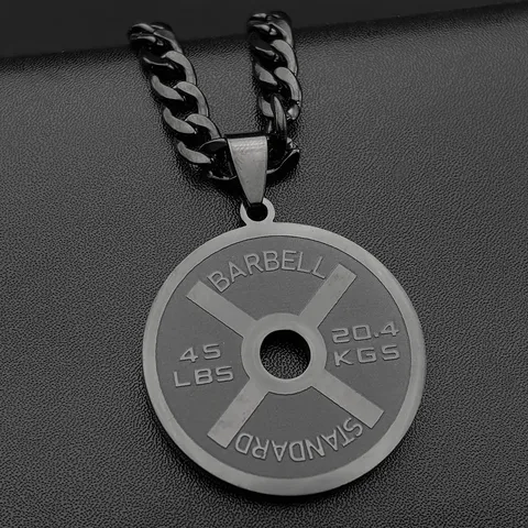 Edelstahl Hantelscheibe Anhänger Halskette Für Herren Damen Hip Hop Punk Fitness Studio Sport Schmuck Retro Street Panzerkette Halskette