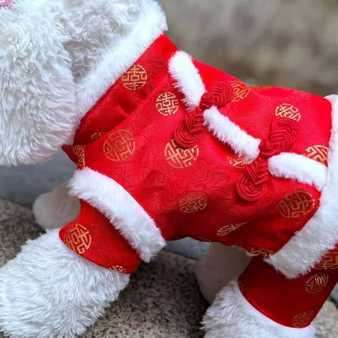 Style Chinois Chien Tang Costume Hiver Chaud Vêtements en Coton à Quatre Pattes Vêtement de Fête du Nouvel An pour Petits Chiens