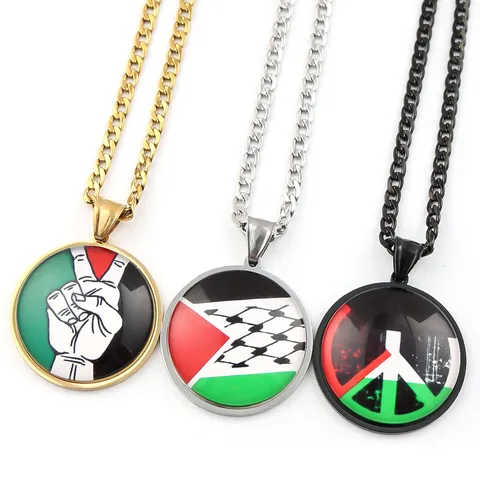 Collana in Acciaio Inossidabile con Pendente Bandiera di Palestina e Pace Antiguerra Gemma del Tempo Regalo di Gioielli