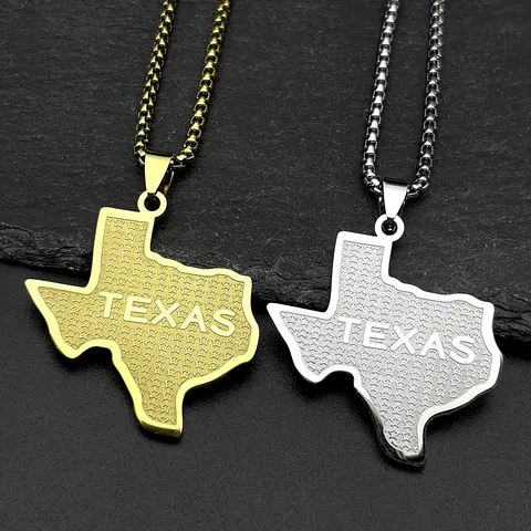 Hip Hop Stainless Steel Texas Map Pendant Necklace For Men Women Gold Silver Etched Letter Star Pattern Box Chain Choker Punk Jewelry Gift