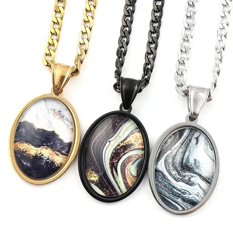 Collana con Pendente Pietra del Tempo Cielo Stellato in Acciaio Inossidabile Moda Rotondo Lusso Gioielli Regalo Per Donne Uomini