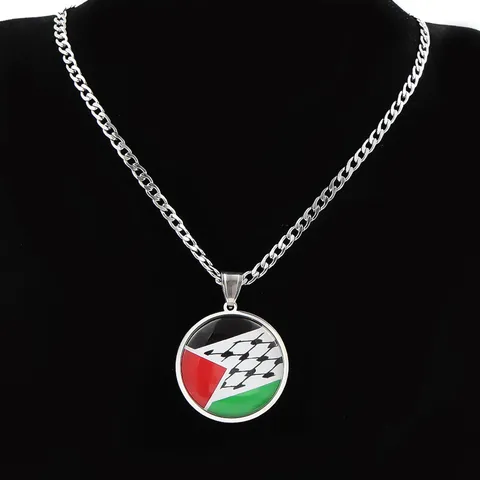 Collana in Acciaio Inossidabile con Pendente Bandiera di Palestina e Pace Antiguerra Gemma del Tempo Regalo di Gioielli