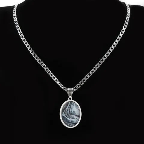 Collana con Pendente Pietra del Tempo Cielo Stellato in Acciaio Inossidabile Moda Rotondo Lusso Gioielli Regalo Per Donne Uomini