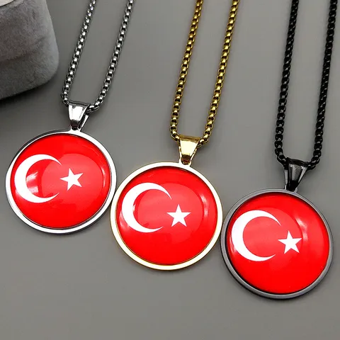 Collana con Pendente in Acciaio Inossidabile Bandiera della Turchia Gemma del Tempo Stile Etnico Retrò per Uomo Donna Gioielli