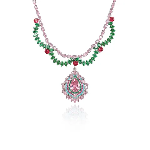 Set di Collane in Acciaio Inossidabile alla Moda da Donna Catena Ciondolo Floreale Colorato Gioielli di Lusso per Festa Matrimonio Regalo