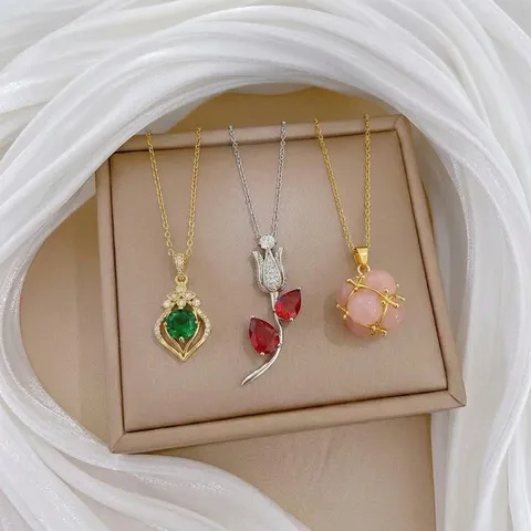 Titanstahl Blume Anhänger Halskette Für Damen Strass Schlüsselbein Kette Leichter Luxus Botanischer Mode Schmuck