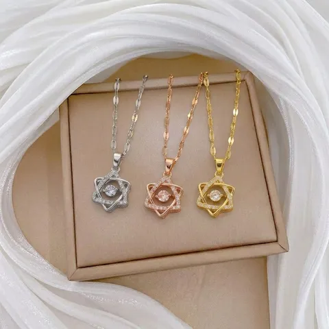 Eleganter Titanstahl Kupfer Strass Anhänger Halskette Für Damen Geometrische Ineinandergreifende Doppelkreis Kristall Schlüsselbein Kette Schmuck Geschenk