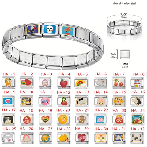 Minimalistischer Edelstahl DIY Modularer Link Charm Emaillierte Cartoon Muster Abnehmbare Armband Komponenten Für Handgefertigten Schmuck Unisex