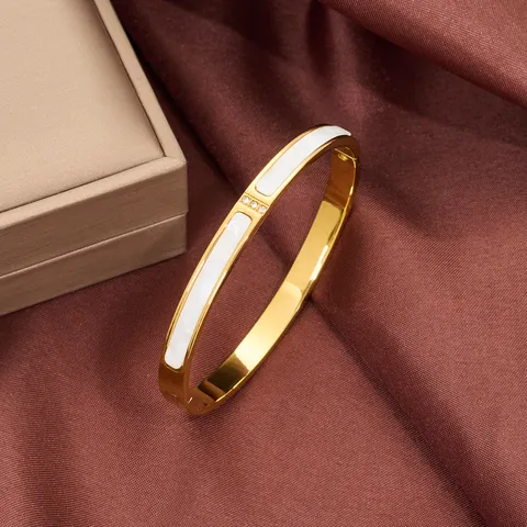 Edelstahl 18K Vergoldet Armreif Mit Muschel Und Strass Für Damen Geometrischer Modeschmuck Party Armband